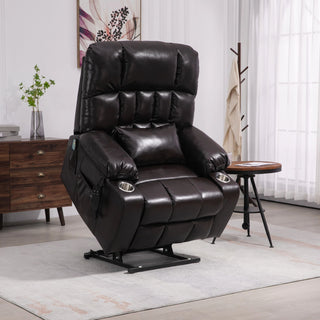Lift Chair With Heat & Massage, 2 Pockets, 2 Cup Holders, Dual Remote - Wine Red