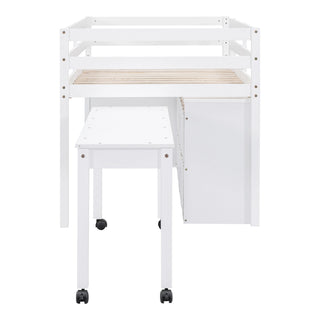 Loft Bed With Retractable Writing Desk And 4 Drawers, With Lateral Portable Desk And Shelves