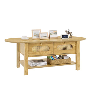 Oval Coffee Table With With 2 Storage Drawers For Living Rooms - Wood