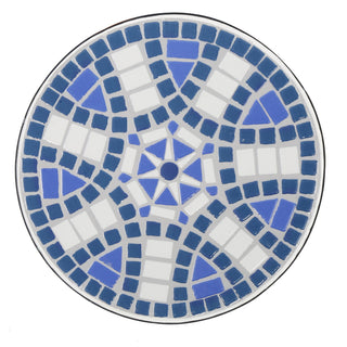 Outdoor Round Side Table With Mosaic Style Top And Curved Iron Legs - Blue / Matte Black