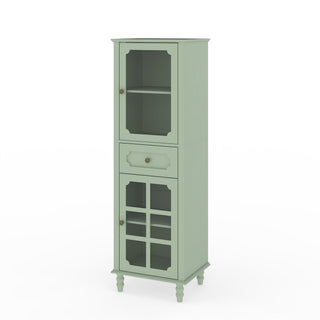 Curio Cabinet, Freestanding Vintage Display Storage Cabinet, Adjustable Shelves - Green
