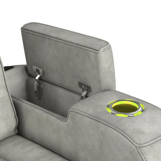 Prime Time - P3 Sofa With Ddt, 3.0 Table, 7 Colors (Led And Cup Holders), Reading Light, Vibration, Speaker, And Heat Massage - Leather Gel Light Gray