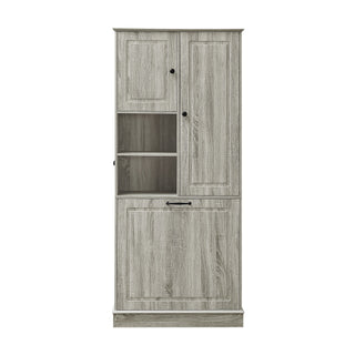 Modern Tall Storage Cabinet With Adjustable Shelves, Flip-Out Basket & Enclosed Doors