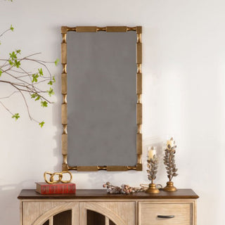 Rectangular Wall Mirror With Frame For Living Room - Gold