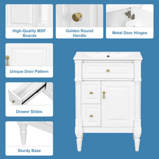 Freestanding Bathroom Vanity With Sink, Adjustable Shelf & Flip Drawer