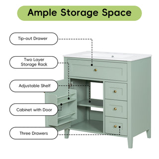Bathroom Vanity With Sink, 3 Drawers And Adjustable Shelf