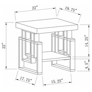 Rectangular End Table With Geometric Design And Open Shelf - White