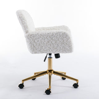 Office Chair, Artificial Rabbit Hair Home Office Chair With Metal Base, Adjustable Desk Chair Swivel Office Chair, Vanity Chair
