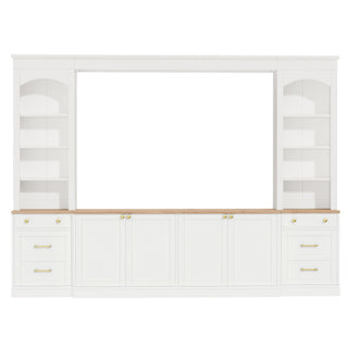 Arched Entertainment Center Wall Unit With Bookshelf, Retro Large TV Stand