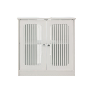 Louvered Double Door Floor Standing Bathroom Vanity Cabinet With Adjustable Shelf - White