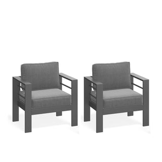 Modern All-Weather Patio Armchairs With Thick Cushions (Set of 2)