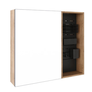 Wall Mounted Bathroom Mirror Cabinet & Adjustable Shelves - Imitative Oak