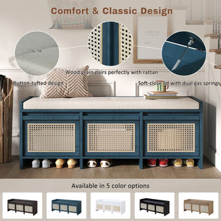 Entryway Shoe Bench With Drawers & Button Tufted Cushion