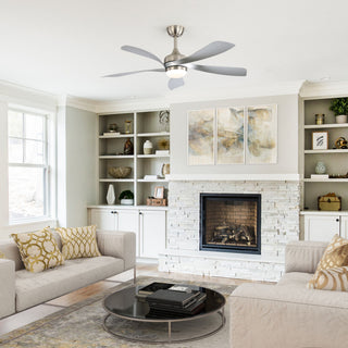 52" Ceiling Fan With Light Featuring 5 Blades Dimmable LED And Memory Function - Nickel