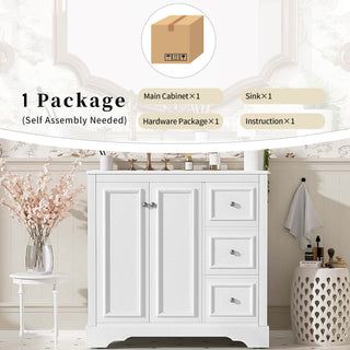 Bathroom Vanity With Sink, Soft-Close Doors, Adjustable U-Shelf, 3 Drawers