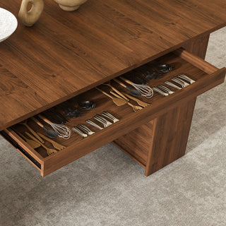 Dining Table With Drawers & Open Storage - Walnut