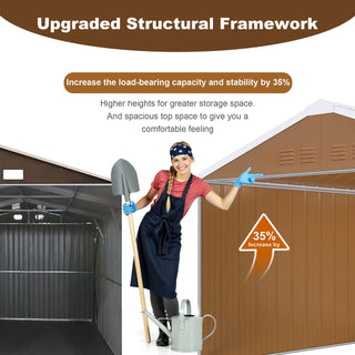 Heavy Duty Metal Storage Shed With Windows And Lockable Door, Weatherproof Outdoor Garden Shed