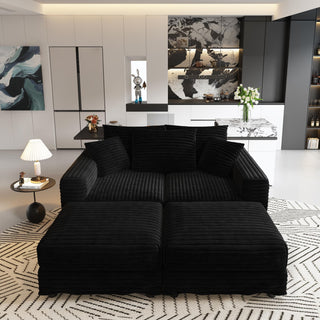 Convertible Deep Seat Sofa With Soft Pillows And Ottomans