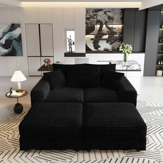 Deep Seat Convertible Sofa With Soft Pillows And Ottomans