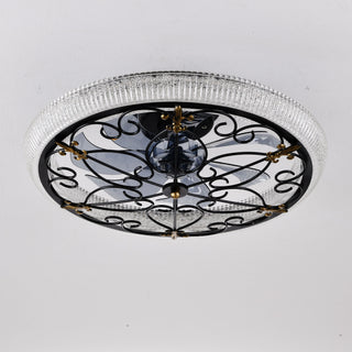20" Caged Ceiling Fan With Remote Control And Crystal Sand Lampshade - Matte Black