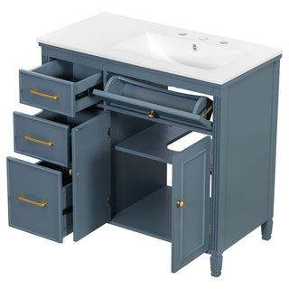 Modern Bathroom Vanity With Ceramic Sink, Freestanding, One Tip Out Drawer, 3 Side Drawers, Adjustable Shelf