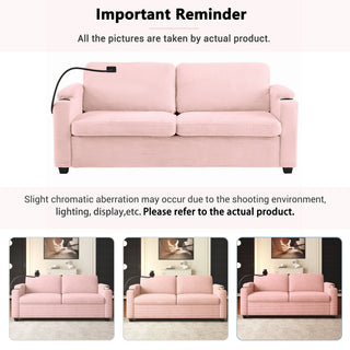 Sleeper Sofa Loveseat Sofa With Full Size Mattress, 2 USB Ports, 2 Cup Holders, 2 Side Pockets And Phone Holder