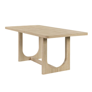 7 Piece Dining Table Set For 6, Rectangular Table & 6 Upholstered Chairs, Sturdy U - Shaped Base For Dining Room - Light Oak