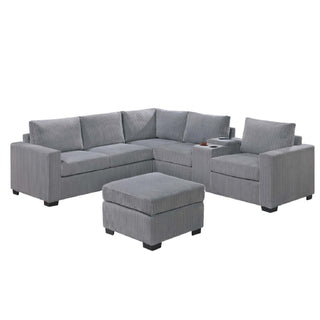 Contemporary L-Shaped Sectional Set With USB Console & Ottoman