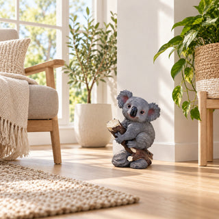 Koala Garden Statue Hand Painted Animal Sculpture With Log For Patio Home Decor - Dark Gray