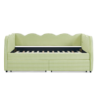 Gingham Daybed With USB Charging Port, Wave-Shaped Design
