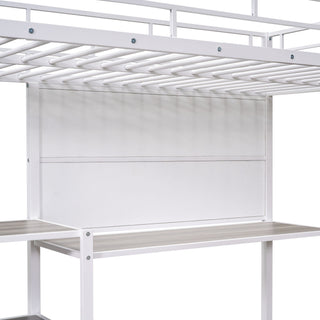 Metal Loft Bed With Desk, 3 Shelves And Ladder