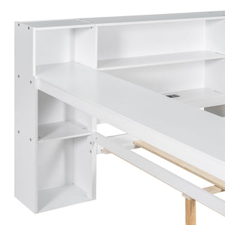 Platform Bed With Storage Shelves, Drawers, Charging Station, LED, Desk