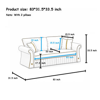 Sofa With Rolled Arms, 3 Seater Couch, Living Room Accent