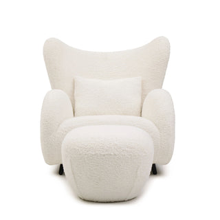 Wingback Armchair & Ottoman Combo For Living Room - White