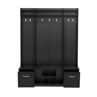 5 In 1 Entryway Bench With Coat Rack, 7 Sturdy Hooks, 2 Spacious Drawers And Adjustable Shelves