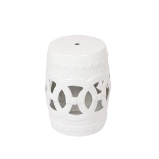 Elegant Glazed Ceramic Drum Stool Indoor / Outdoor Side Table Accent Garden Stool - White