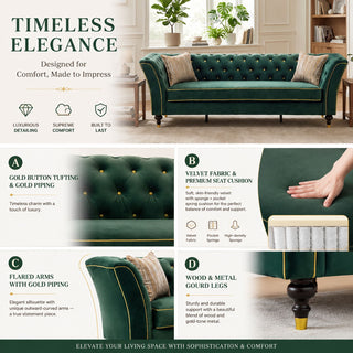 3 Person Sofa With Deep Seat, Tufted Backrest