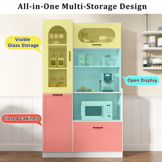 Tall Freestanding Kitchen Pantry Cabinet With Arched Glass Door