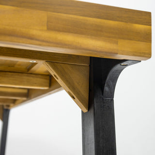 Acacia Wood Patio Dining Table, 69"L Rectangle Outdoor Table - Teak / Black