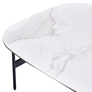 Modern Rectangular Rock Plate Coffee Table Open Space Design Golden Metal Frame Minimalist Living Room Center Table For Lounge Office - Black White
