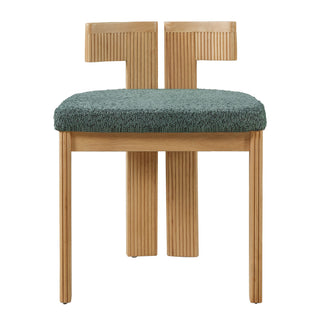 5 Piece Indoor Dining Set With Fluted Table Upholstered Chairs - Green / Natural