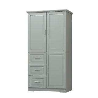 Tall And Wide Storage Cabinet With Doors For Bathroom Or Office, 3 Drawers - Gray