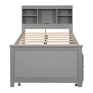 Platform Bed With Storage Headboard, USB, Trundle And 3 Drawers