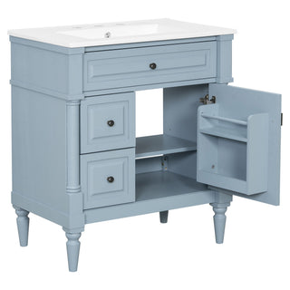 Modern Bathroom Vanity With Sink, Freestanding Cabinet With Flip Drawer & Adjustable Shelf