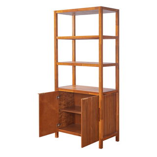 Modern Tall Storage Bookcase Cabinet With 2 Open Shelves & Double Doors