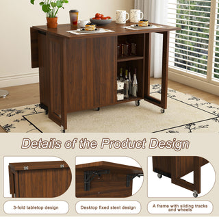 3 In 1 Foldable Side Table With 4 Storage Shelves