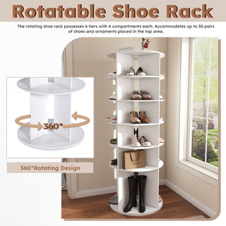 6 Tier Spinning Shoe Rack, Free Standing 360° Revolving Shoe Organizer - White