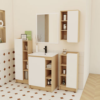 4 Piece Bathroom Vanity Set With Sink, Vanity Combo With Storage Cabinets - Black / Light Oak / White