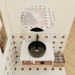 Floating Bathroom Vanity With Vessel Sink With Open Shelf Storage