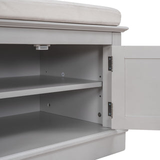 Storage Bench With 4 Doors And Adjustable Shelves, Shoe Bench With Removable Cushion For Living Room, Entryway